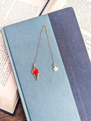 Bookish Trinkets - Real Green-blue Flower Gold Chain Bookmark