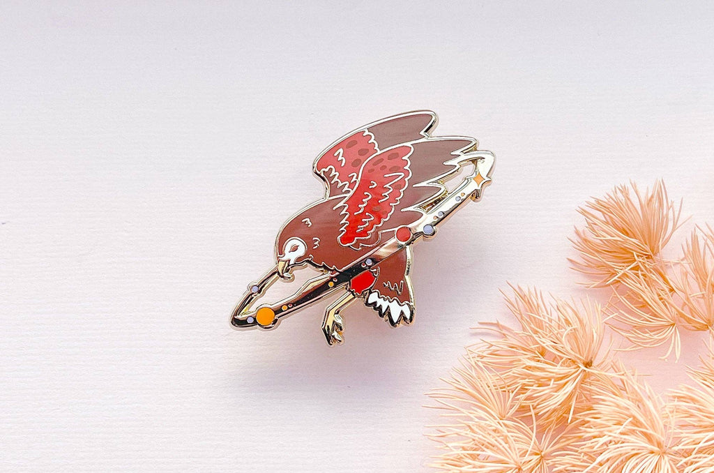 Crescent Hawk Pin Alum and Ink - Cosmic Hawk Enamel Pin: Rubber Pin Back – The Painted ...