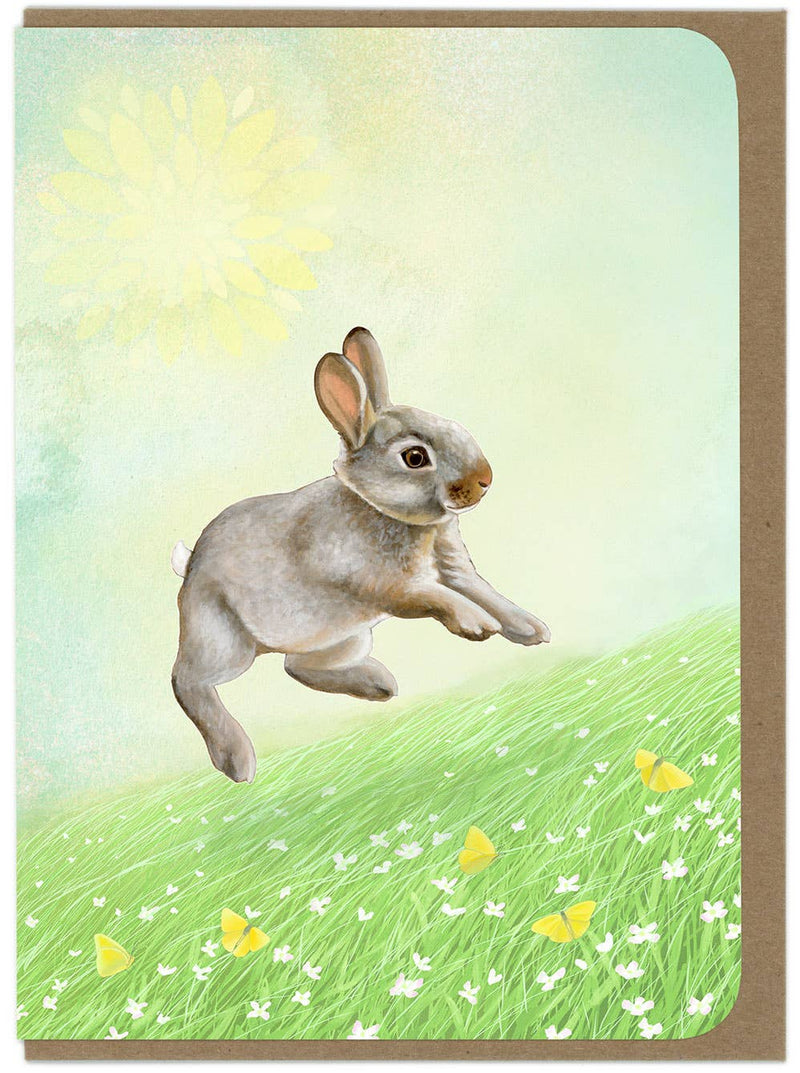 Amy Rose Moore Illustration - Baby Bunny and Field of Flowers - Blank Card 