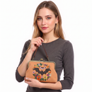 COMECO INC - Floral Bat Kiss Lock Bag in Linen Blended Material