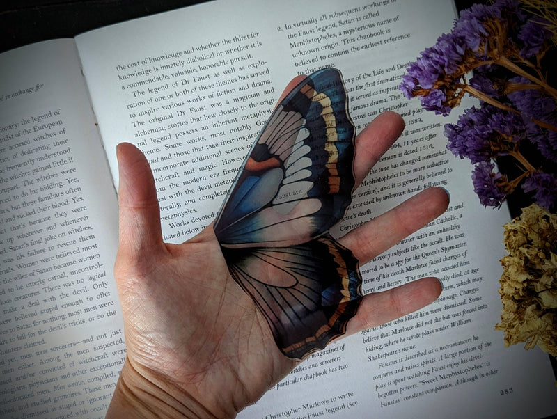Dark Veinlet - Clear Bookmark - Blue Purple Butterfly Wing Dark Academia