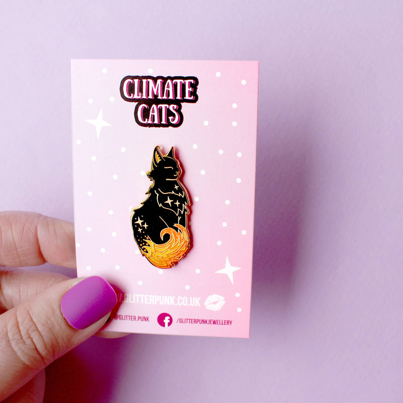 Glitter Punk - Fire Cat Enamel Pin