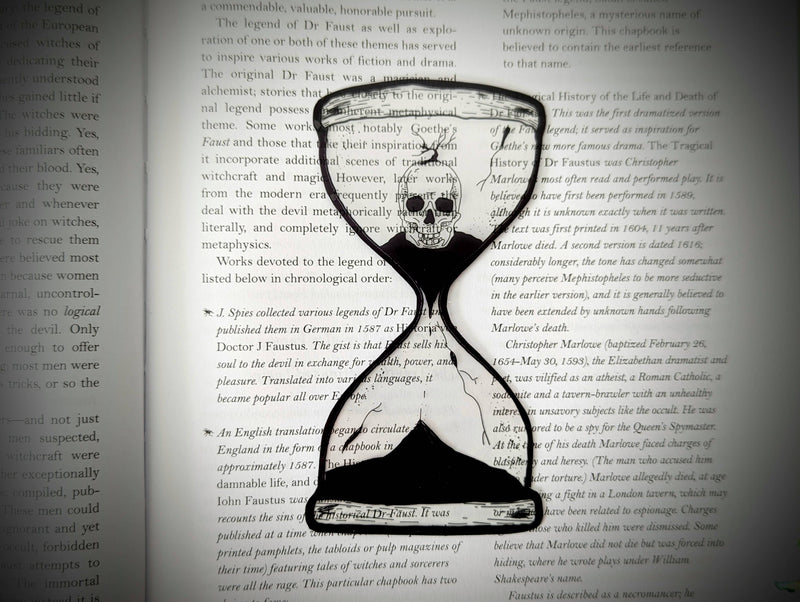 Dark Veinlet - Clear Bookmark - Hourglass Skull Goth Gothic Horror