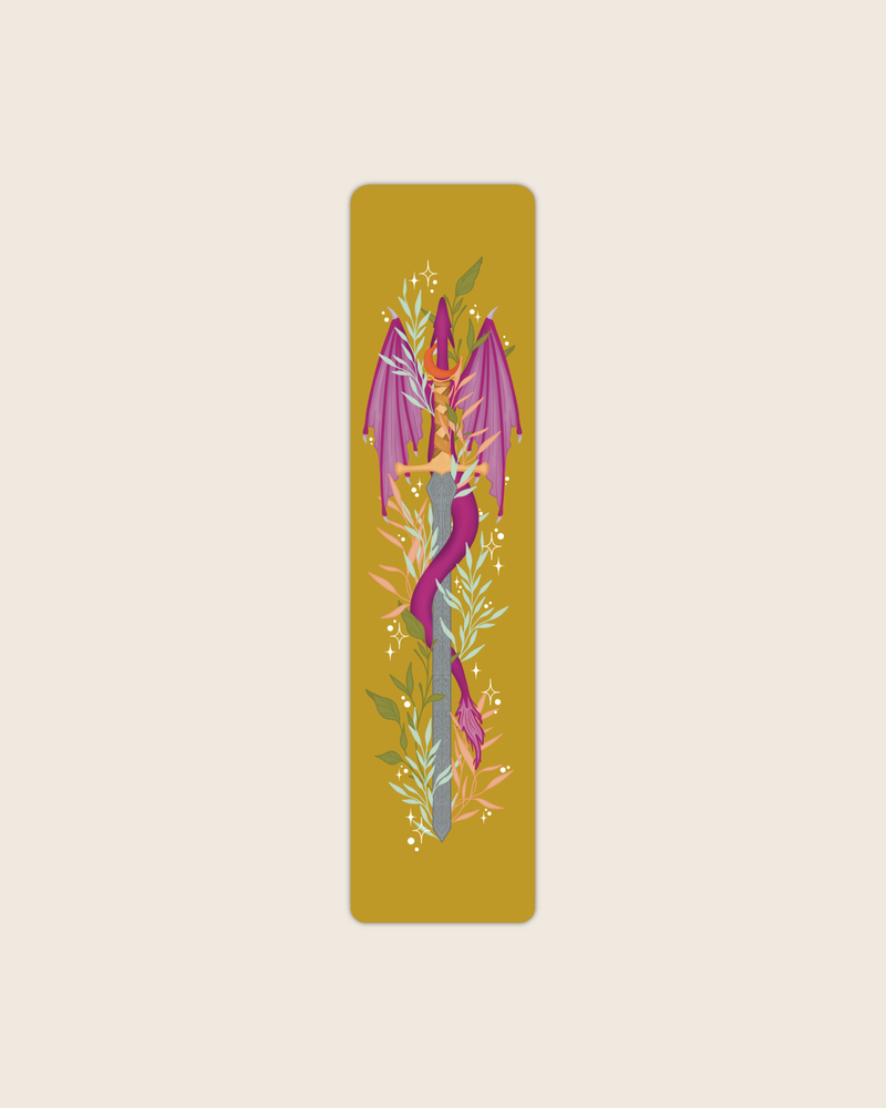 Meaggie Moos - Floral Dragon Sword 2x8 Bookmark | Fantasy Bookmark