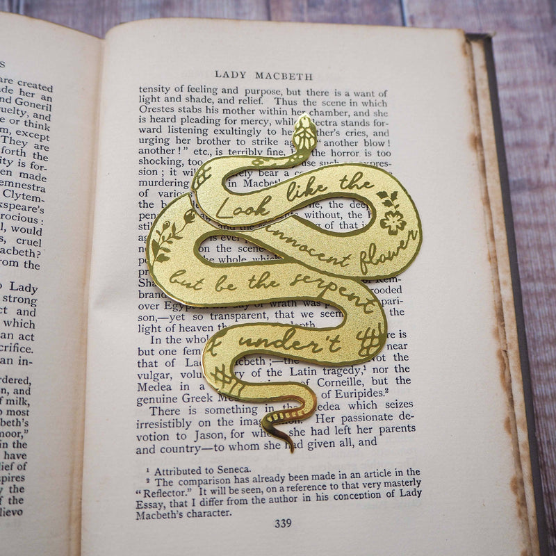 LiteraryEmporium - Shakespeare Lady Macbeth Snake Serpent Brass Bookmark