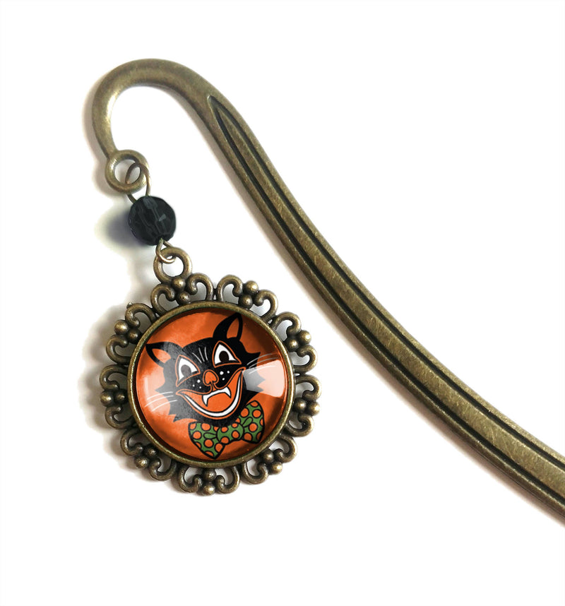 The Divine Iguana - Retro Halloween Black Cat Brass Bookmark