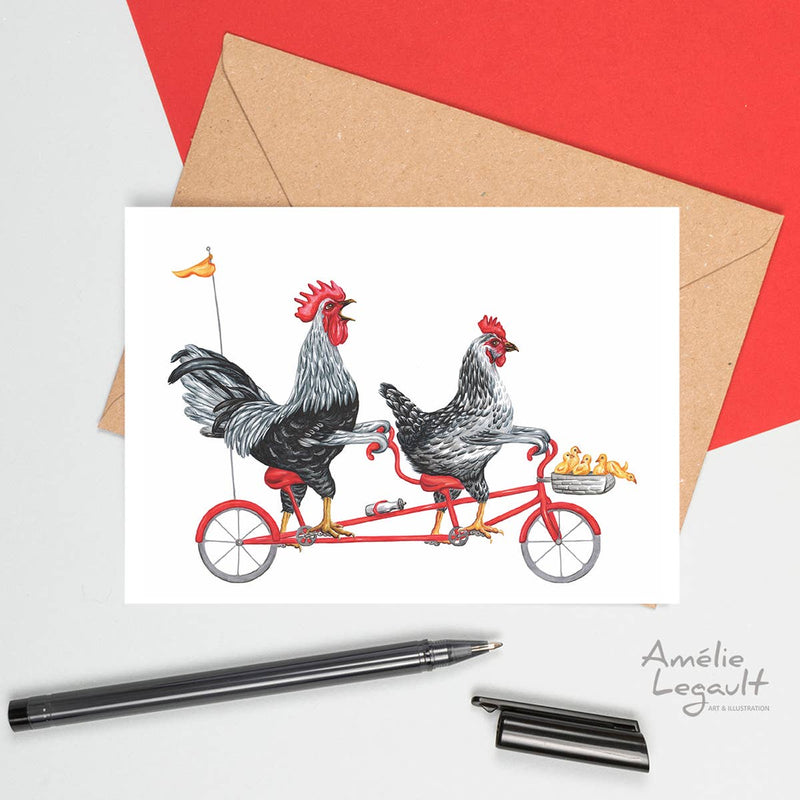 Chicken card, chicken greeting card, Bicycle Card, Family