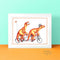Dinosaur Art Print, Velociraptors Riding a Tandem Bike