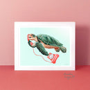 Turtle Art Print, Turle on the Phone wall art illustration