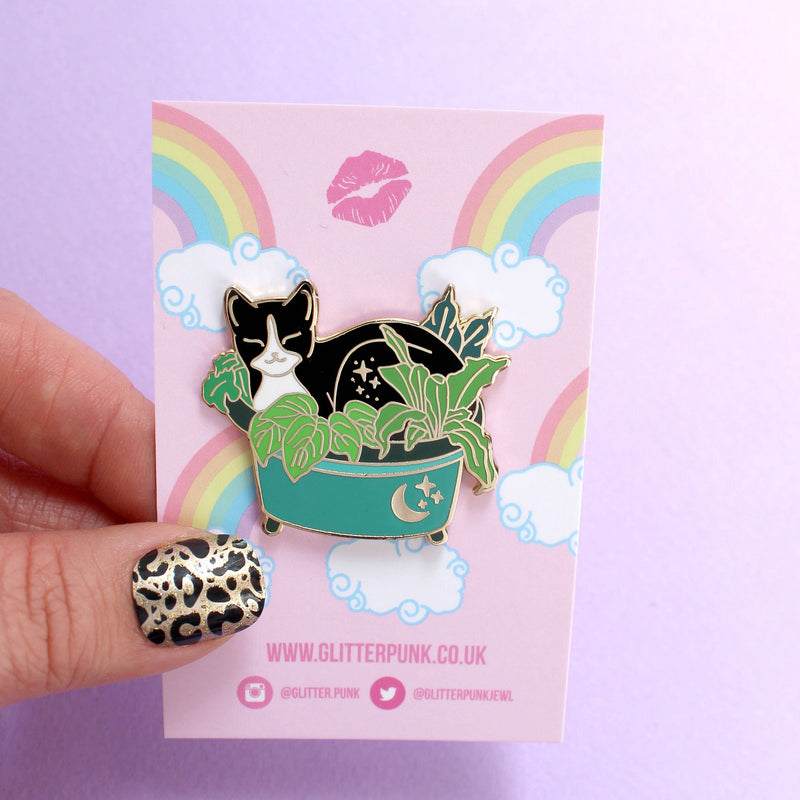 Glitter Punk - Plant Pot Cat Hard Enamel Pin