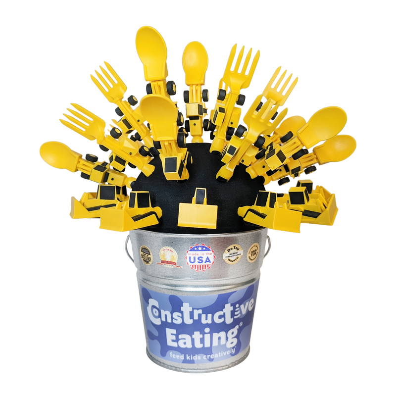 Constructive Eating - Construction Bucket Display w/ 40 Utensils
