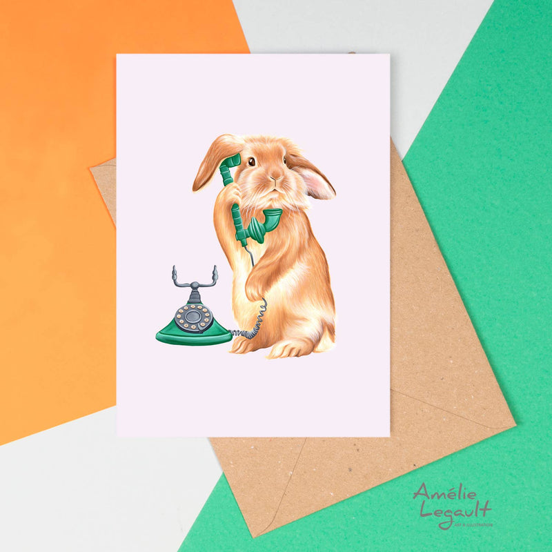 Rabbit card, bunny card, greeting card, phone card, birthday