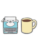 Typewriter and Coffee enamel pin set