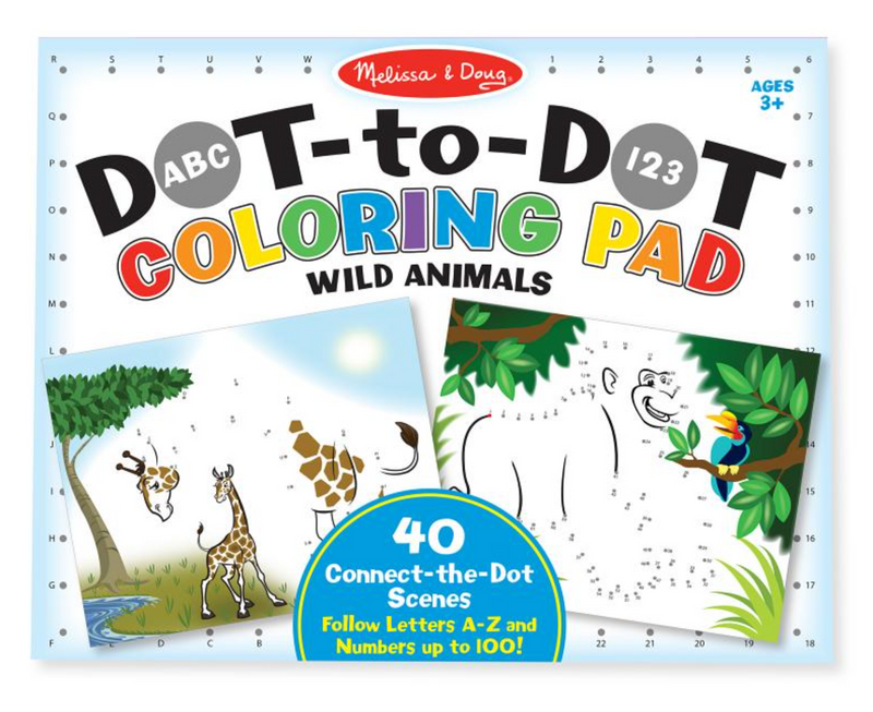 ABC - 123 Dot-To-Dot Coloring Pad - Wild Animals