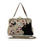 COMECO INC - Floral Black Cat Kiss Lock Bag in Cotton Fabric