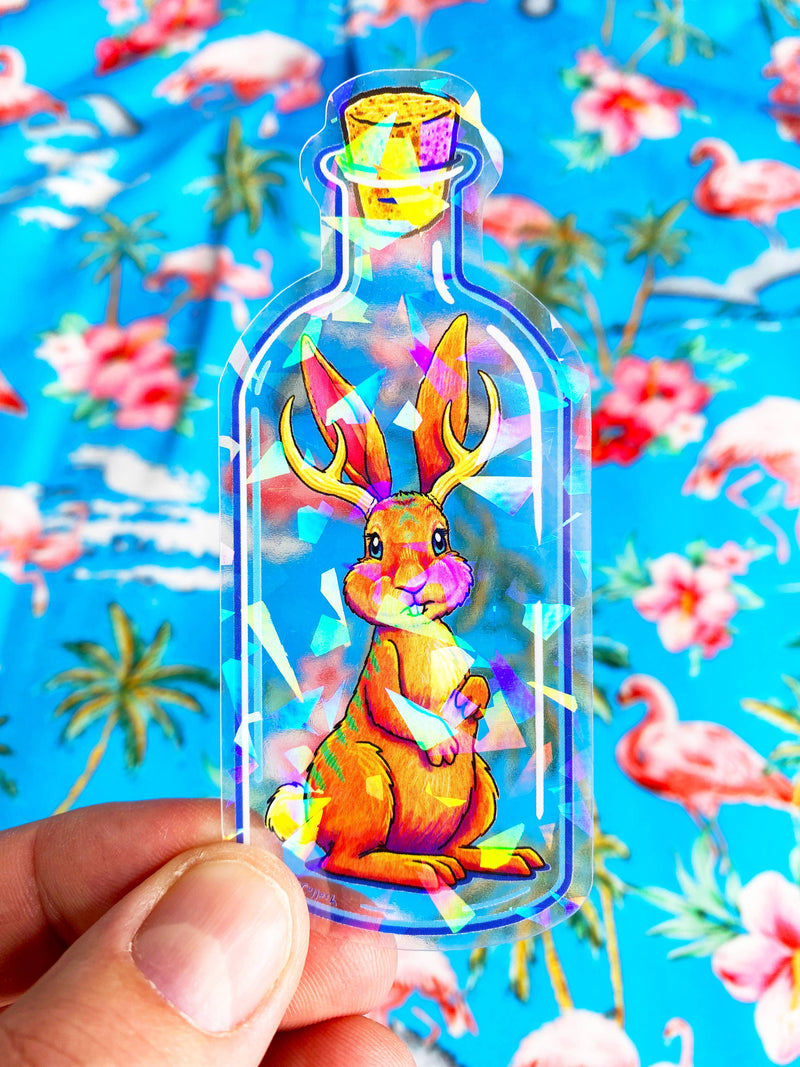 CRYSTAL STICKER: "Jackalope In A  Bottle"