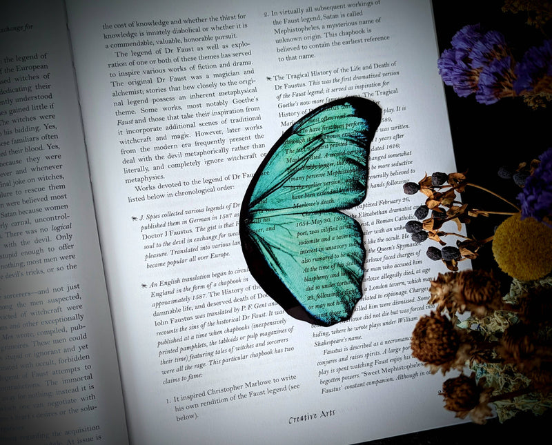 Dark Veinlet - Clear Bookmark - Mint Moth Wing Cottagecore Dark Academia