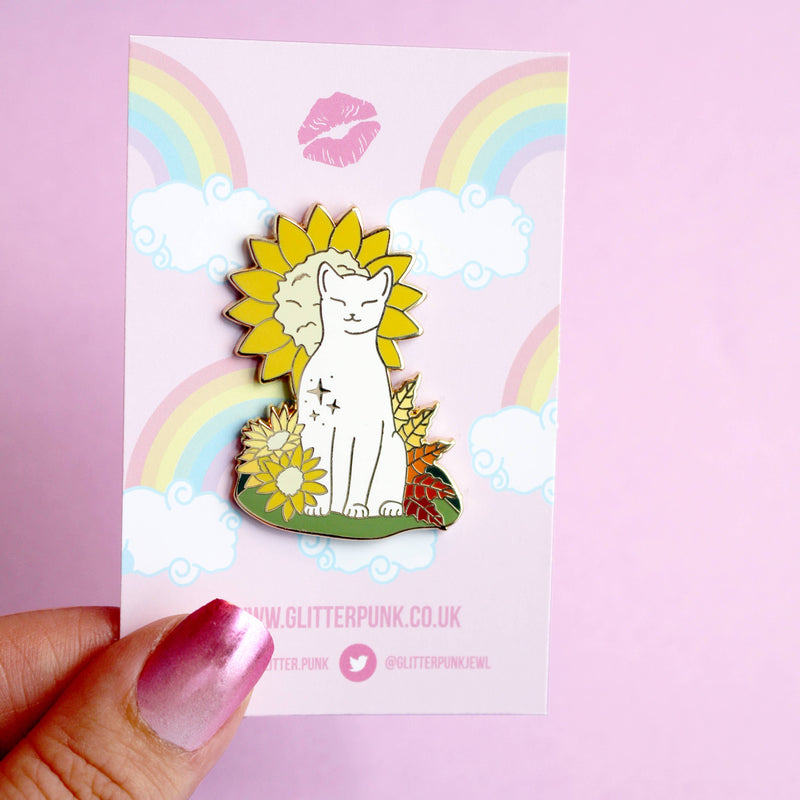 Glitter Punk - Sunflower Cat Enamel Pin - Autumn Fall collection