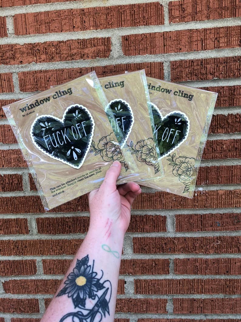 jd.stitch  - Black Heart Fuck Off Window Cling
