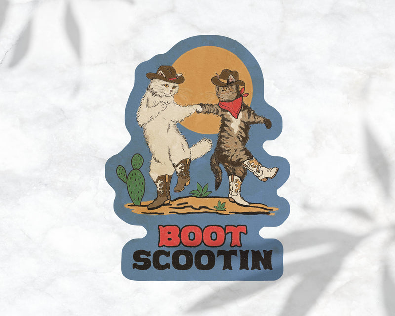 Boot Scootin Kitties Sticker, Dancing Cowboy Cats: Matte