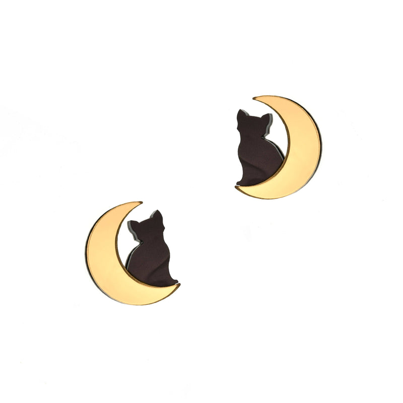 Vinca - Cat in Moon Large Earrings