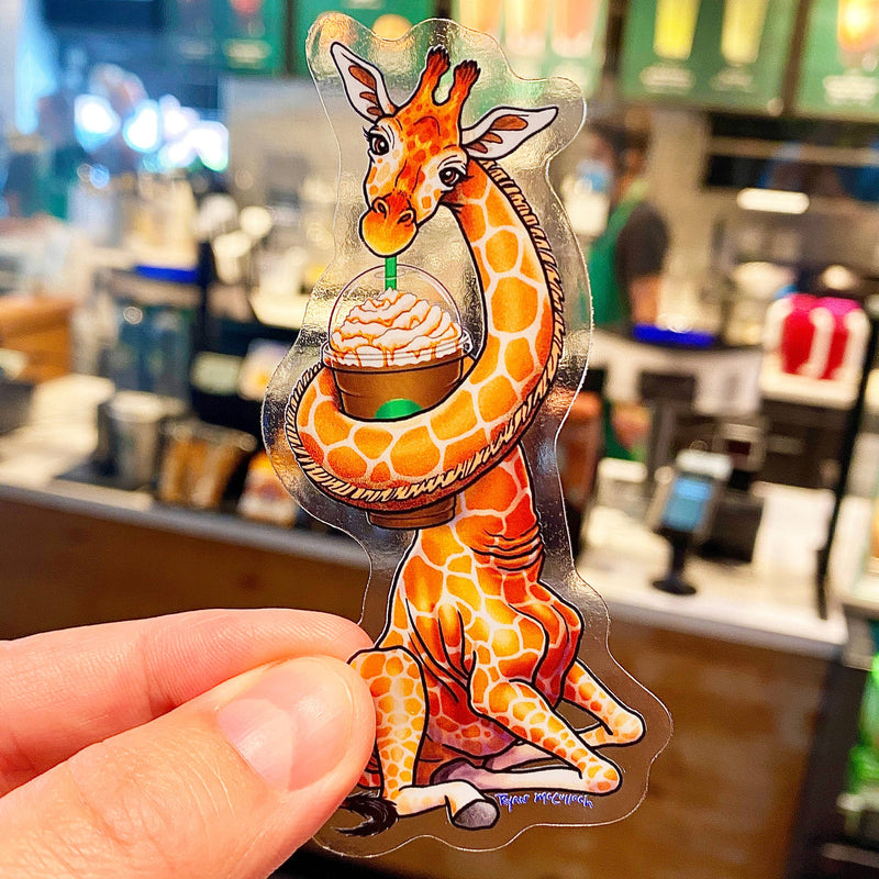 CLEAR STICKER: Giraffuccino (Giraffe With Frappuccino)
